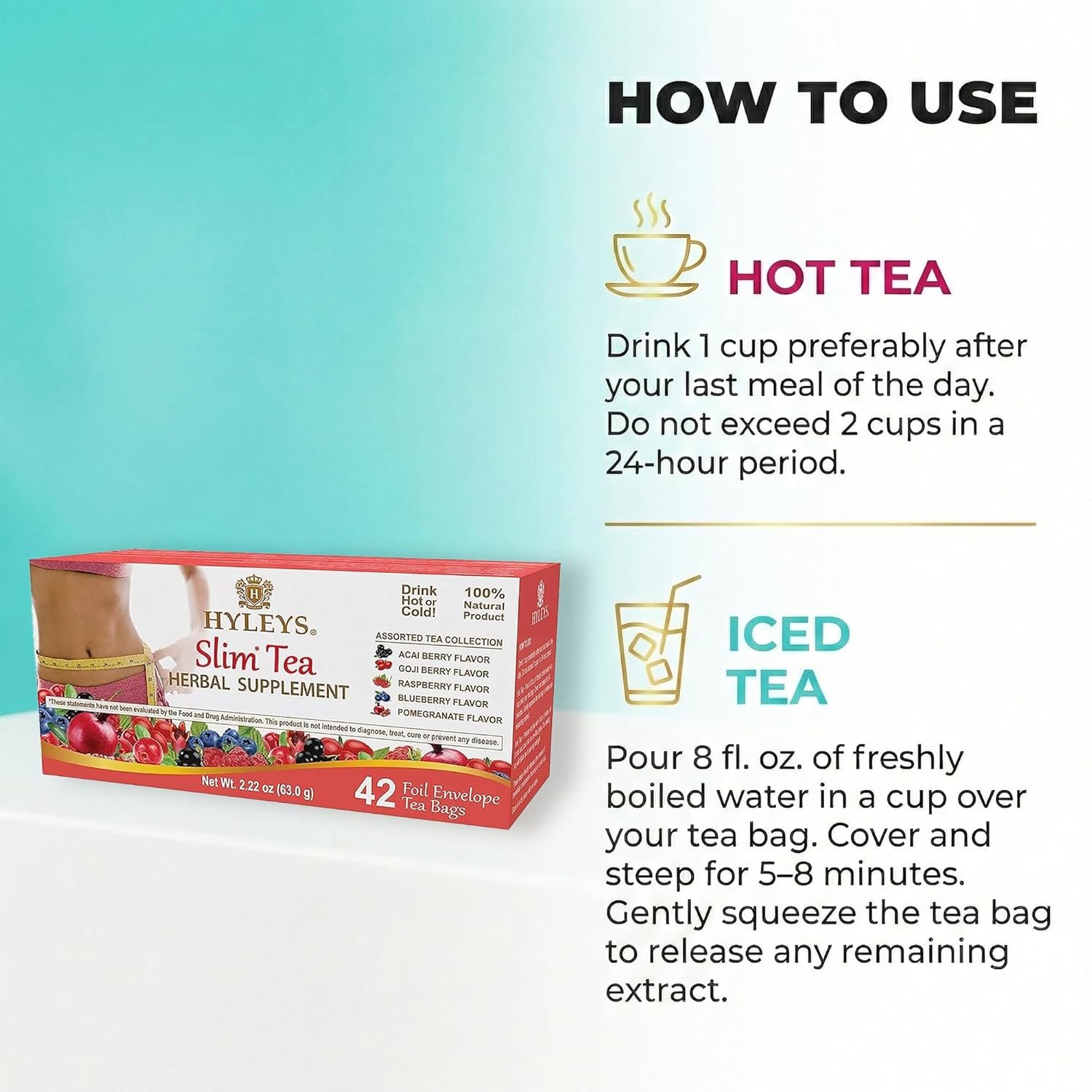HYLEYS Slim Tea 42 Ct Assorted - Weight Loss Herbal Supplement Cleanse and Detox - 42 Tea Bags (12 Pack) - Tea Bags Variety Pack - Image 6