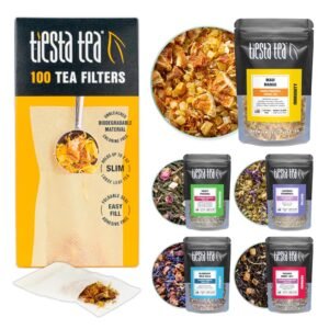 Tiesta Tea Premium Starter Mother's Day Loose Leaf Sampler Kit - Classic Tea Blends, High to Non Caffeinated, Hot & Iced Brews, Starter Set with Black, Green, Herbal Sample Bags and 100 Tea Filters