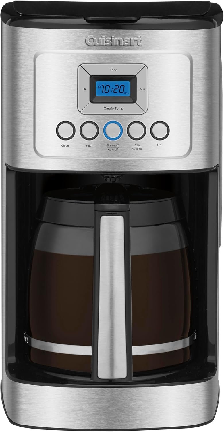 Cuisinart Coffee Maker, Programmable, Stainless Steel, 14-Cup Glass Carafe | PerfecTemp coffee machine with 1-4 cup settings, strength control, auto-off & a reusable gold tone filter, DCC-3200